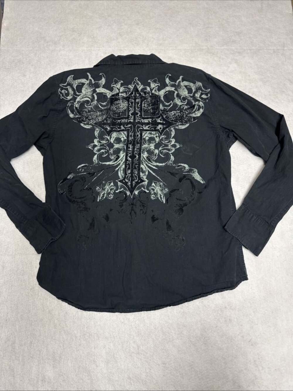 Chalc Y2K Western Pearl Snap Shirt Black M/L